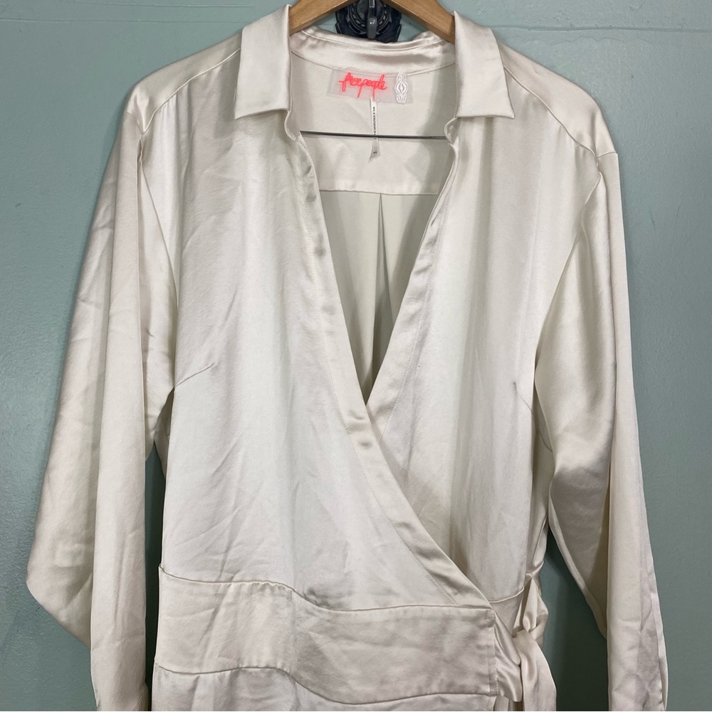 Free People Emma Tuxedo Maxi Wrap Dress In Cream XL - Picture 3 of 16